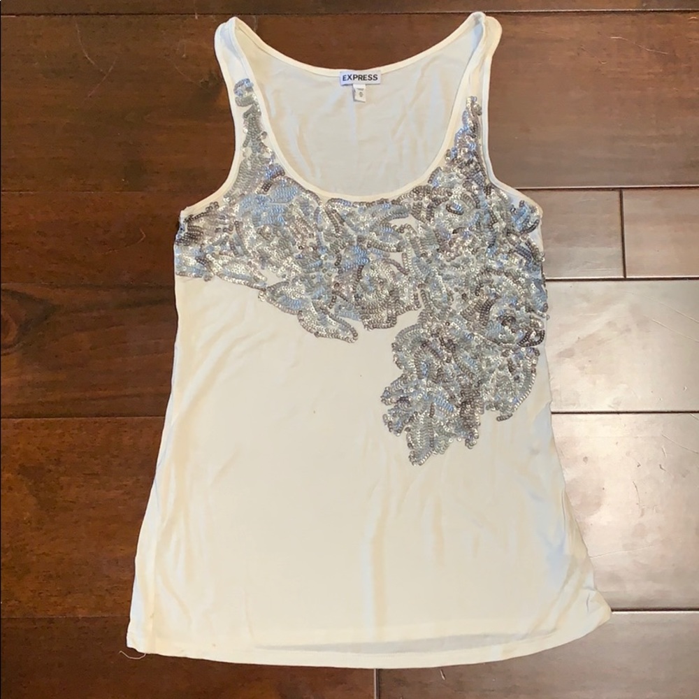 Express size XS cream/off white tank with sequins